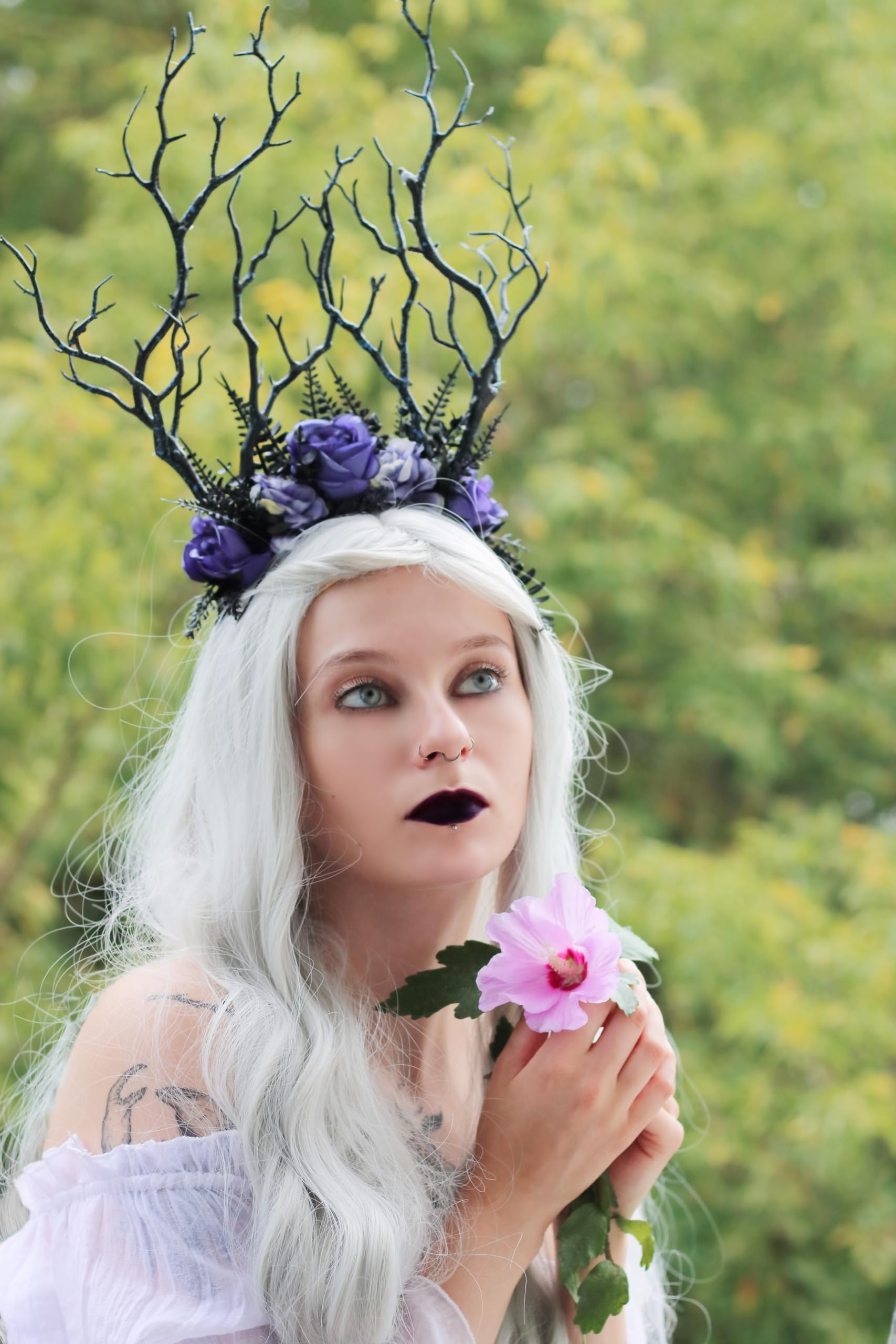 Handcrafted Fairytale Flower Crown Autumn Wedding Flower Crown: Elven Fairy Tiara With  main image 4