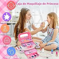 Vista 5 de Hollyhi Kit de Maquillaje de 58 Piezas para Niñas, Juguetes de Princesa, Set de Cosméticos Reales Lavables con Espejo, Sets de Maquillaje