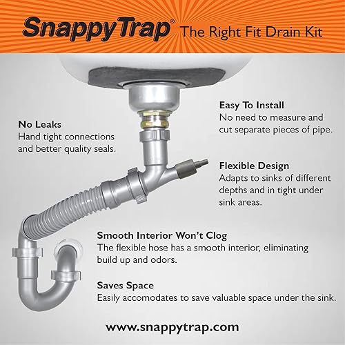 Miniatura 2 de Snappy Trap - Kit de drenaje para fregadero de cocina individual, 1-12 pulgadas con trampa P flexible, kit de drenaje todo en uno para fregaderos de