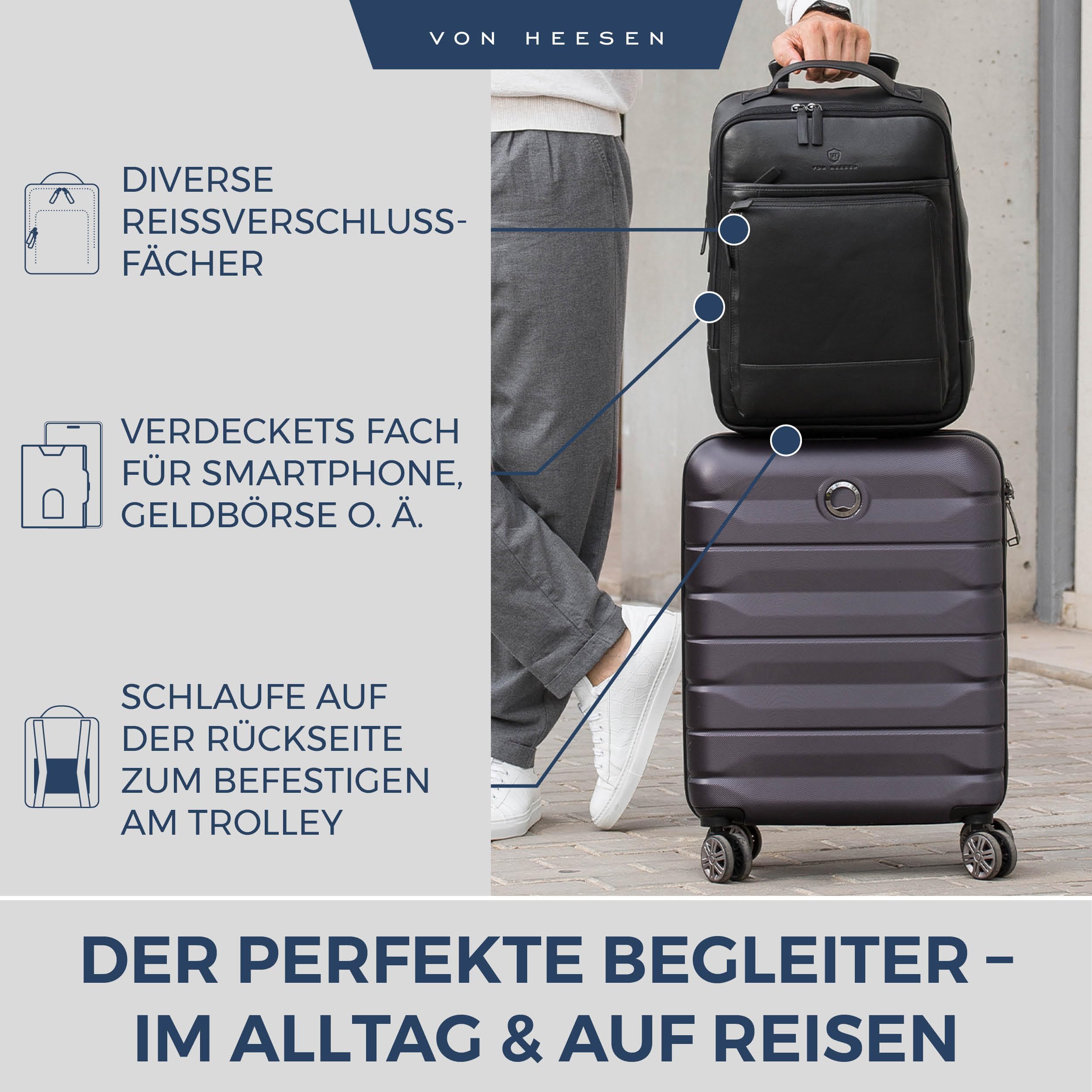 VON HEESEN Leder Laptop Rucksack