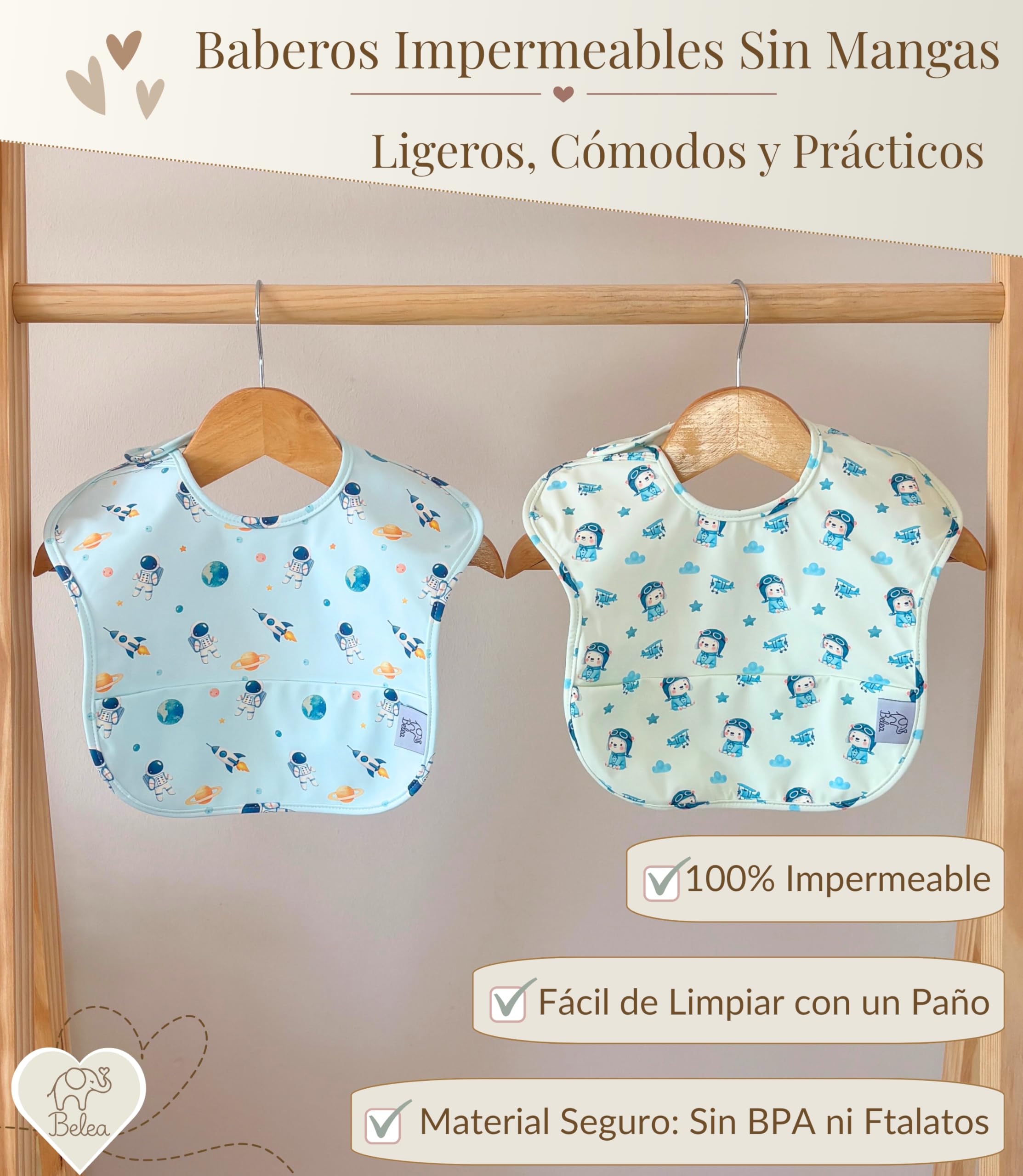Pack 2 Baberos Bebe Impermeables Sin Mangas BLW 6 Meses a 5 Años Bolsillo Recogemigas Babete Impermeável Babero Infantil Sin BPA Regalo Baby Shower Cumpleaños Bebé - 4