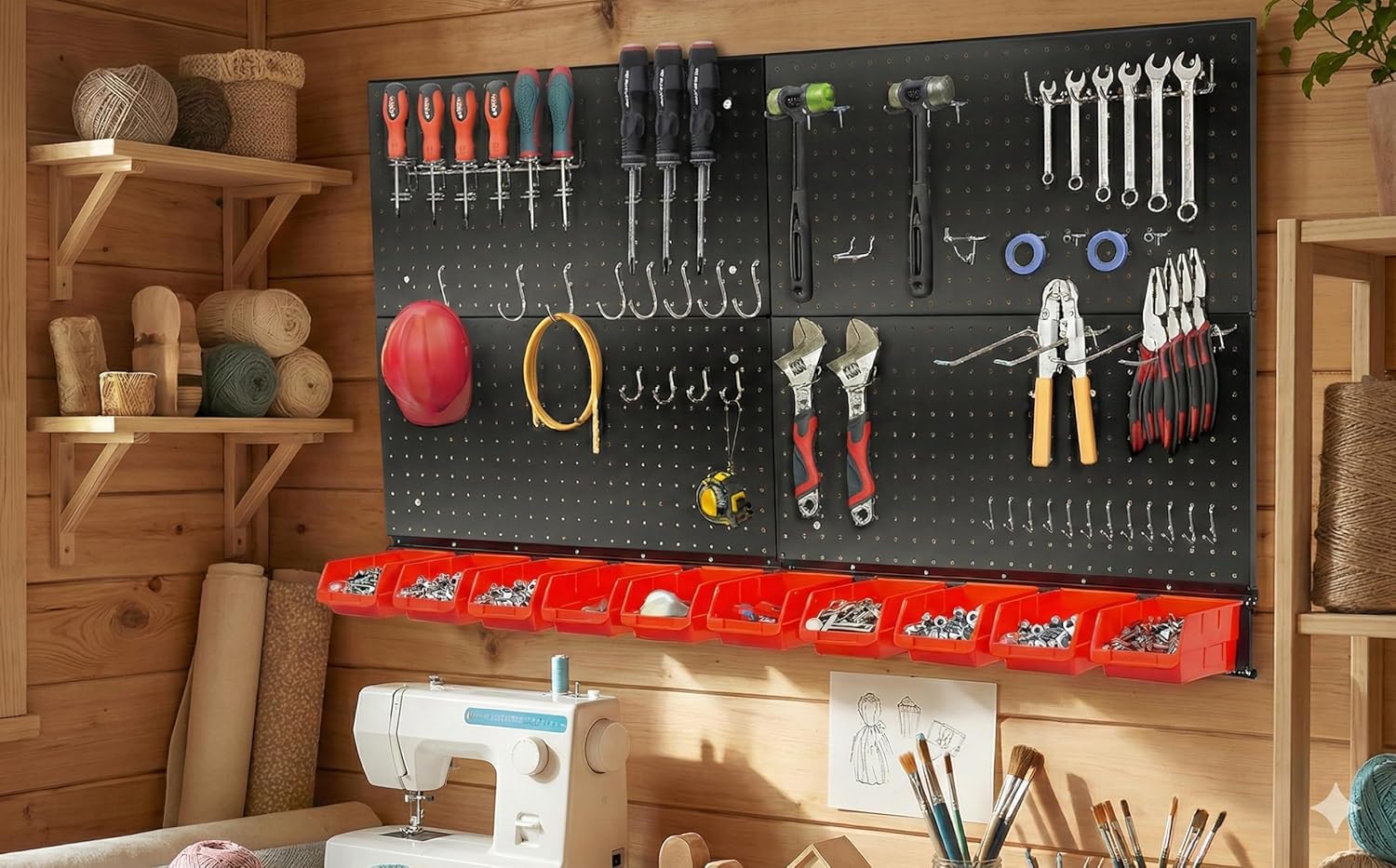 Peg Board Wall Organizer, 24"x48" Black Metal Pegboard Organizer, 4 Metal Pegboard Panels with 55 Accessories, Wall Mount Large Peg Board Kit with Hooks, Bins for Home, Garage, Workbench