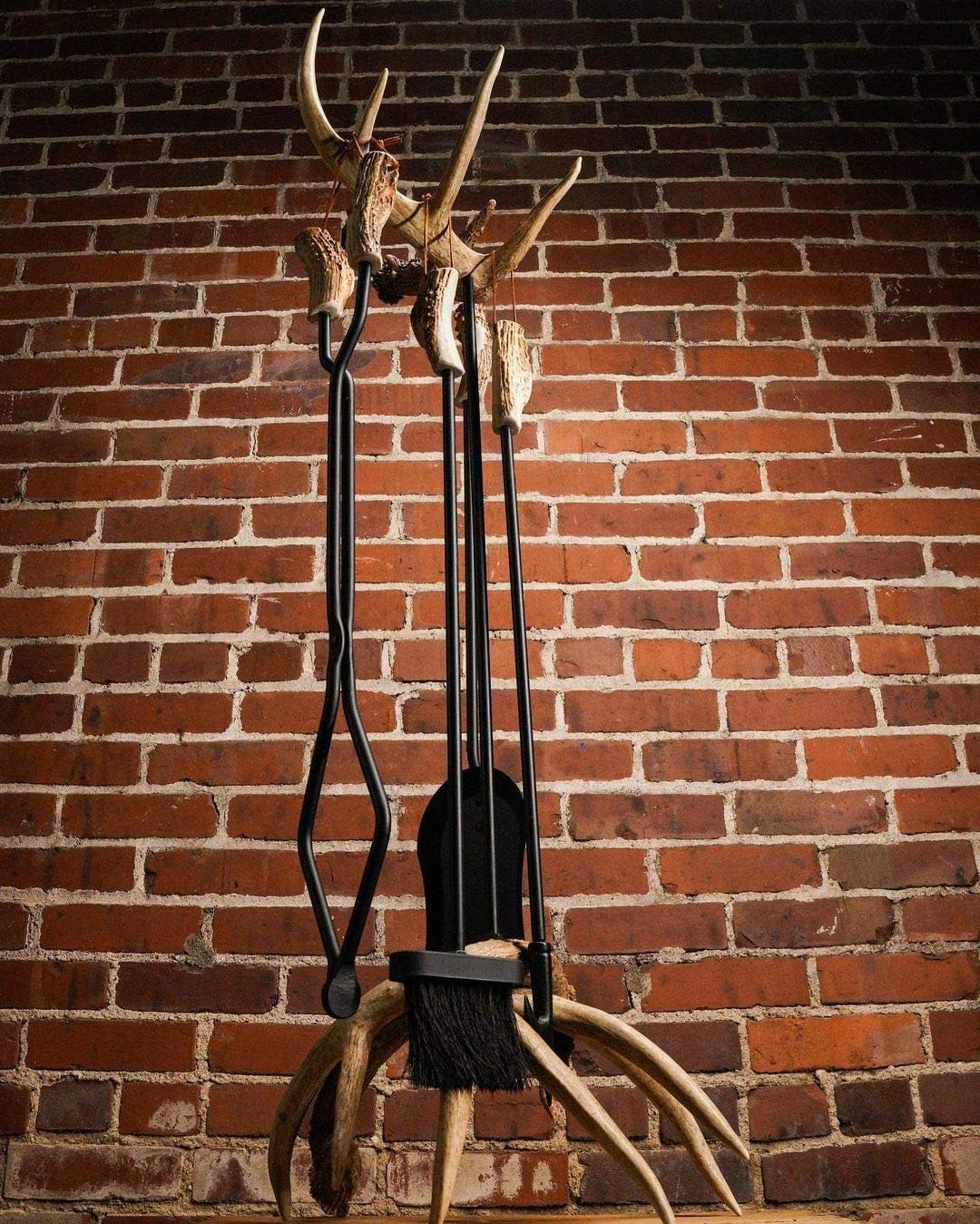 Perfect Pet Chews Antler Fireplace Set (Whitetail Deer) - Includes Four Fireplace Tools: Poker, Brush, Shovel, Tongs and Stand - with Real Antler Handles