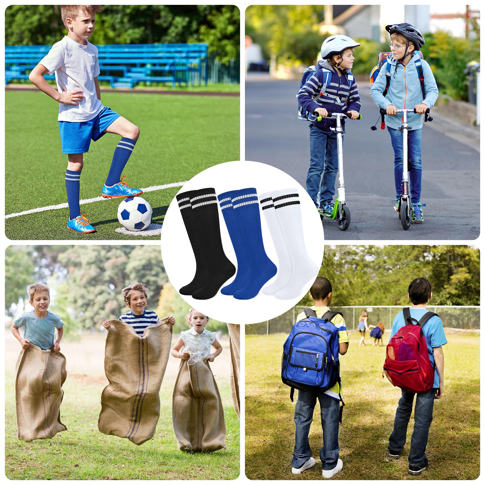 3 paia di calzini da calcio traspiranti per bambini, lunghi, per ragazzi, ragazze, ragazzi, corsa, allenamento, rugby, hockey (età 5-12 anni)
