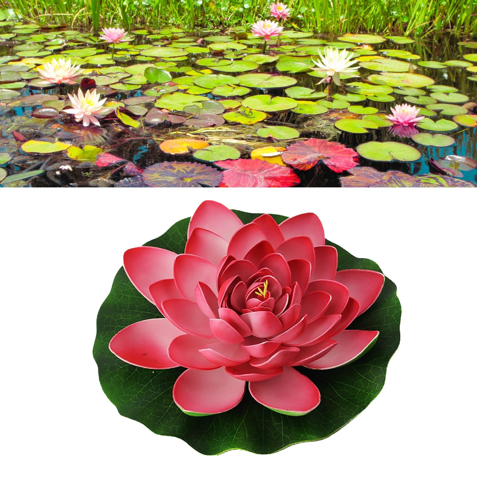 Foglie Di Loto Artificiali Molain - 8 Pezzi Ninfee Galleggianti In Schiuma Per Laghetti E Acquari - Foto 2