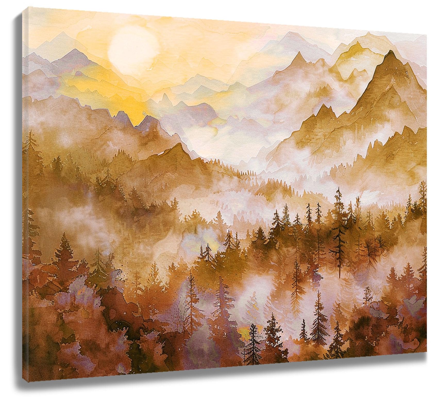 LB Autumn Mountain Wall Art Abstract Forest Landscape Canvas Wall Art for Living Room Trees and Sun Poster Paint Wall Art Decor for Bathroom Kitchen Bedroom,20Wx16H inch Wooden Framed โ image 1