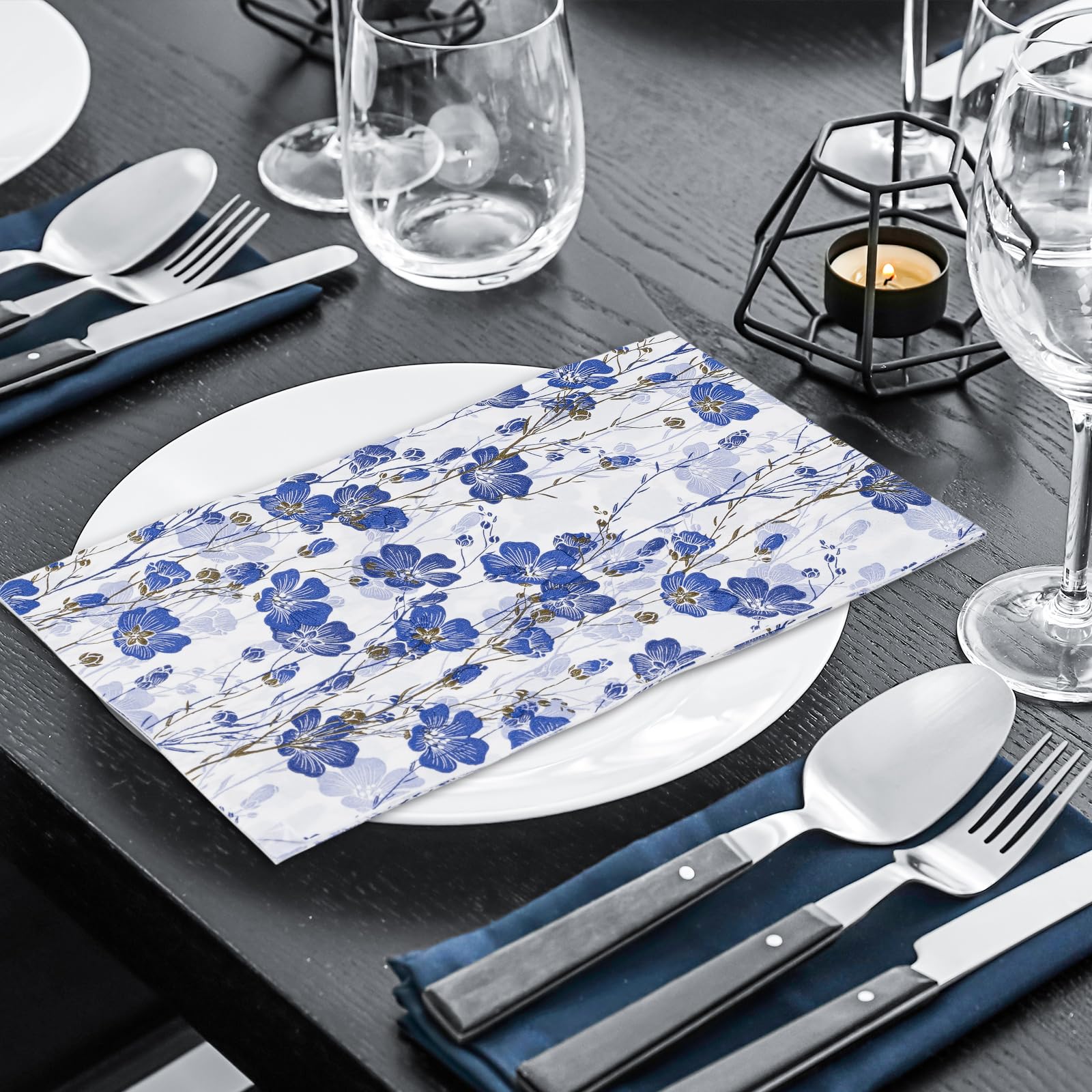 150 Stück Papierservietten Mit Blauer Schleifen-Muster – Gewellter Rand, 33x33 Cm