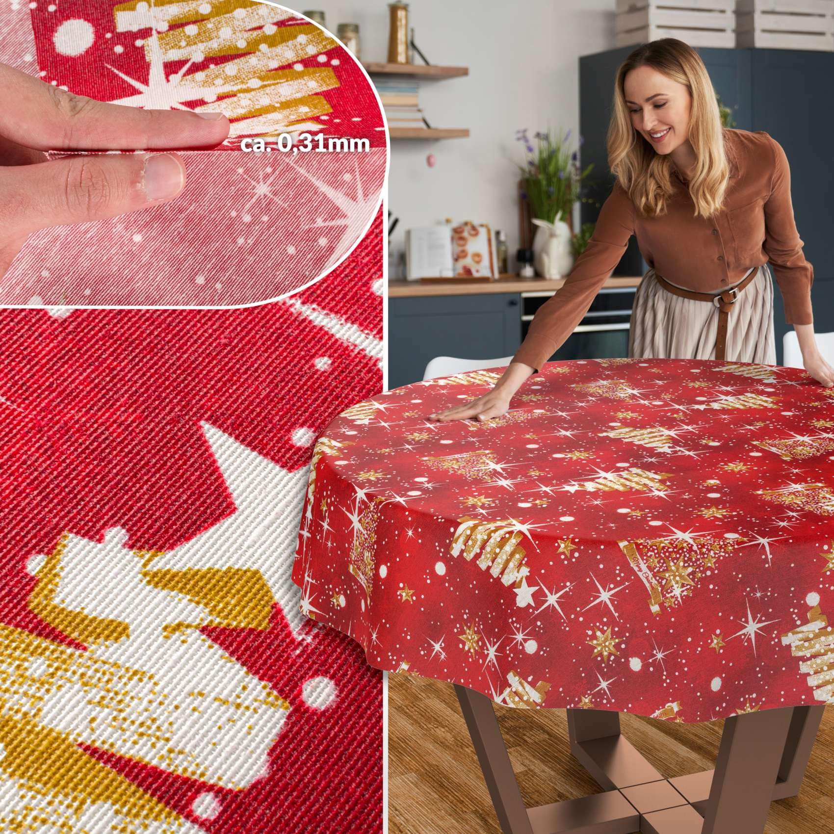 Mantel Diseño Borde De Bayas Liston Rojo Redondo 178 Cm Multicolor