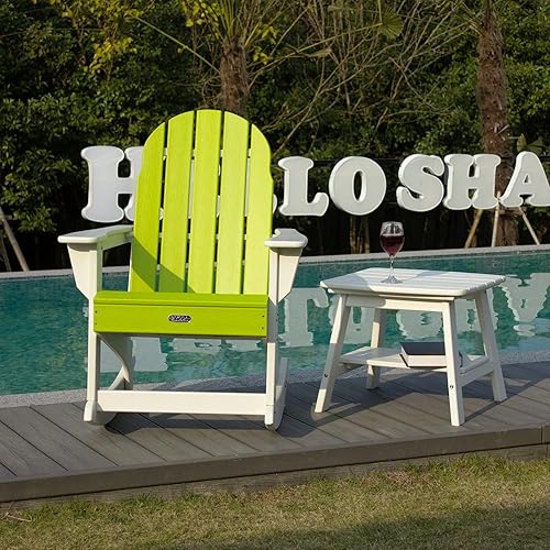 Miniatura 6 de BIVODA Silla mecedora Adorondack hecha de polietileno de alta densidad para exteriores, muebles de jardín de patio fácil de montar, blanco y lima