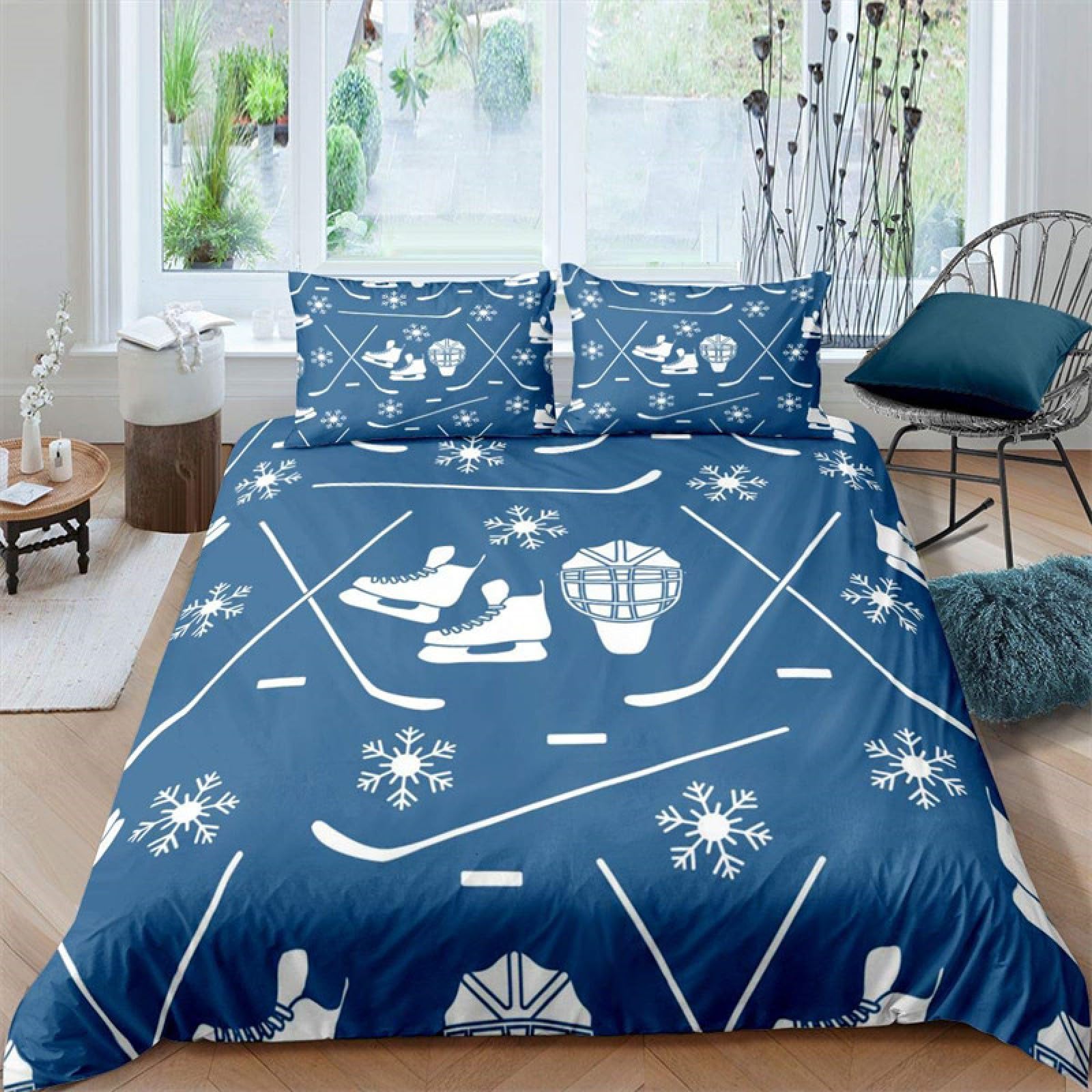 Housse de Couette 240x260 cm Anti-Plis Fermeture Éclair Lit Double Hockey
