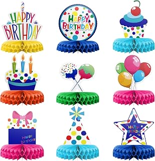 Happy Birthday Table Decoration Centerpieces - 9 Pieces, Multicolor - Double-Sided Happy Birthday Centerpieces for Tables - Party Supplies for Elegant Birthday Decorations - by PixiPy