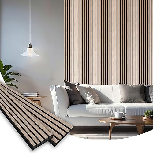 Miniatura 8 de Smartstandard Paquete de 4 paneles de pared de listones de madera de 106 x 12.6 pulgadas, paneles de pared de madera insonorizados, paneles de