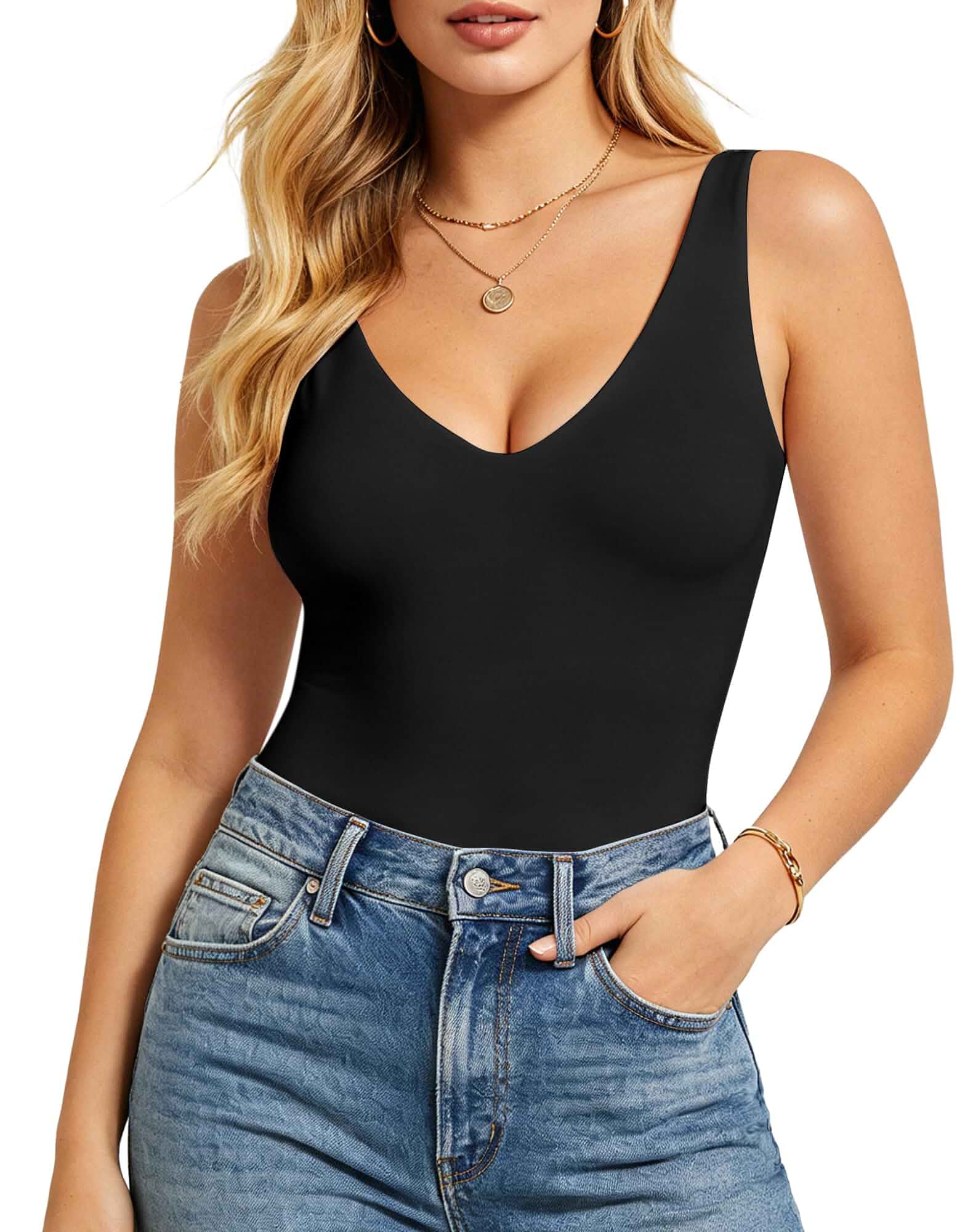 Women's Plunge Deep V Neck Thong Bodysuit, Sleeveless Backless Casual Going Out Tank Top Leotard for 2026 Summer Wear Sleeveless