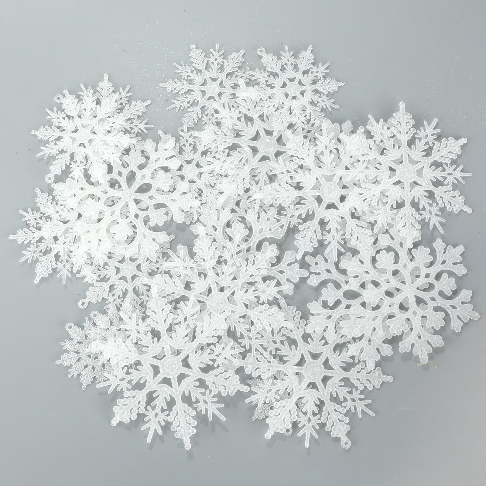 MSQ Lot de 36 Flocons de Neige à Paillettes avec String pour Sapin de Noël | Décoration suspendue - Flocon de neige pour maison, mariage, vacances, fête