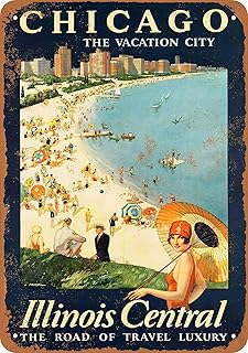 8 x 12 METAL SIGN - Chicago via Illinois Central Railroad - Vintage Wall Decor Art