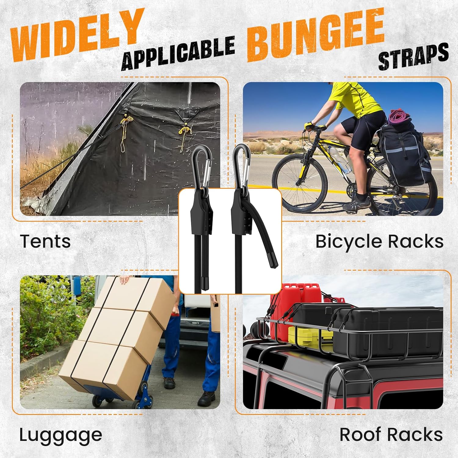 4 Pcs 72 Inch Adjustable Bungee Cord with Hooks, Easy to Adjust from 7" to 72", Heavy Duty Outdoor Carabiner Bungee Cord with Dual Adjustable Ends for Cargo Bike Luggage Carts Truck (Black)