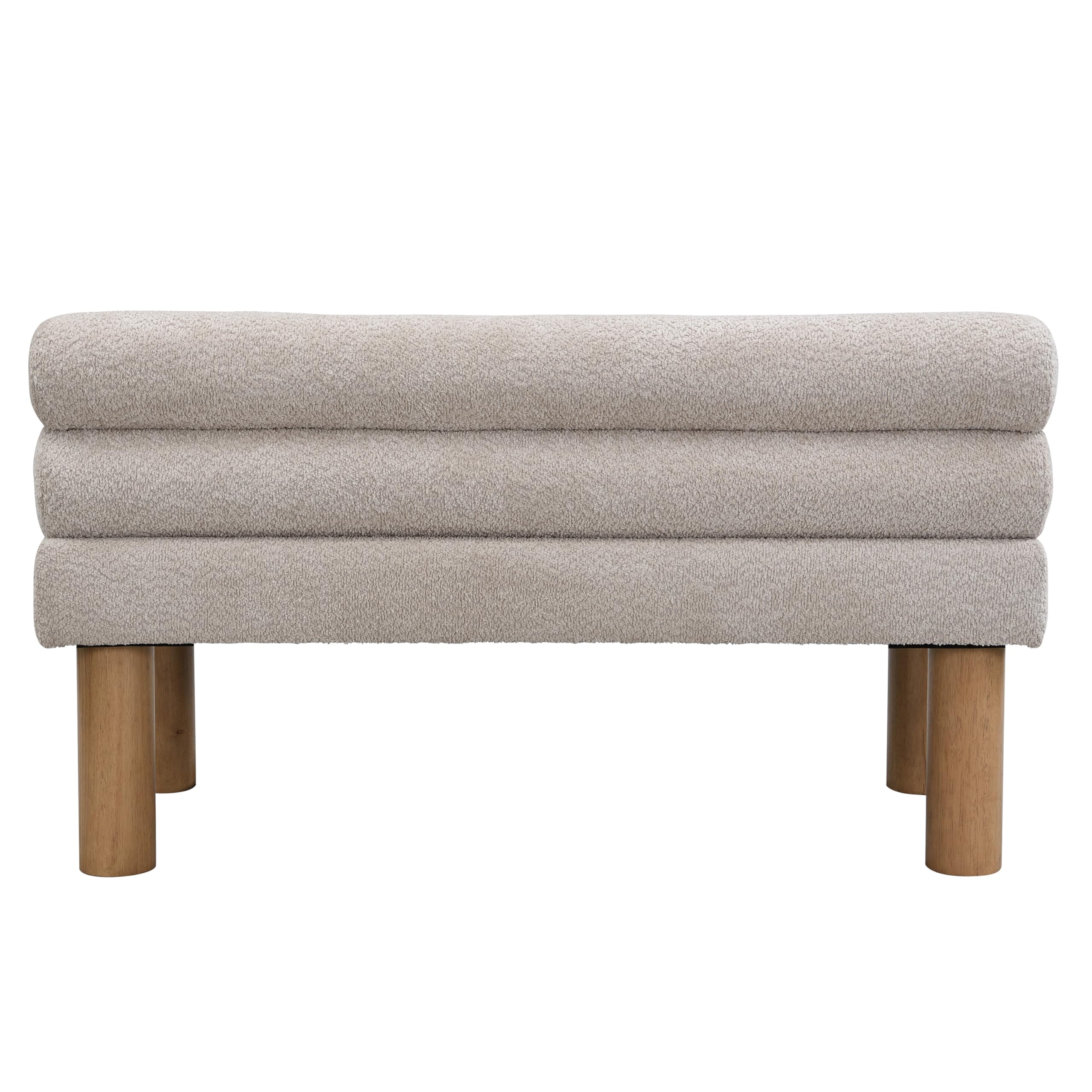 Christopher Knight Home Wally Boucle Upholstered Dining Bench, Modern Large Dining Room Chair, Entryway Ottoman Bench, Bedroom End of Bed Seating, Armless Desing and Wooden Frame, Light Gray+Natural