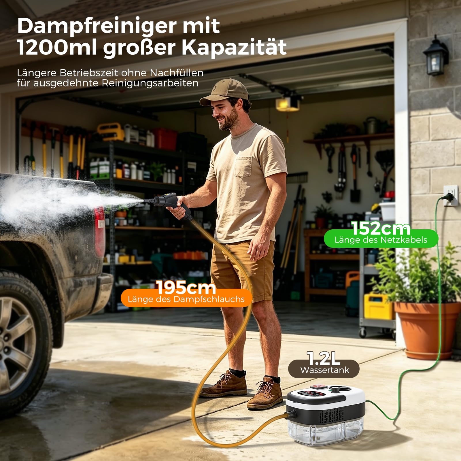 Dampfreiniger Handgerät, 2500W,Chemikalienfreier Handdampfreiniger –Hochdruck-Dampf gegen Schmutz Fett & Bakterien, 3 Bar Steam Cleaner für Haushalt, Küche, Bad, Fenster, Polster & Auto