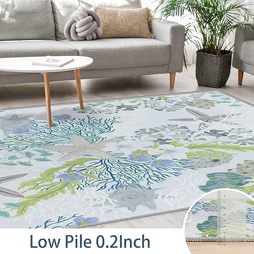 Miniatura 3 de Tritard Alfombra de pasillo costero de 2 x 6 pies, con temática de playa, tapete antideslizante y lavable para entrada, tapete de entrada interior,