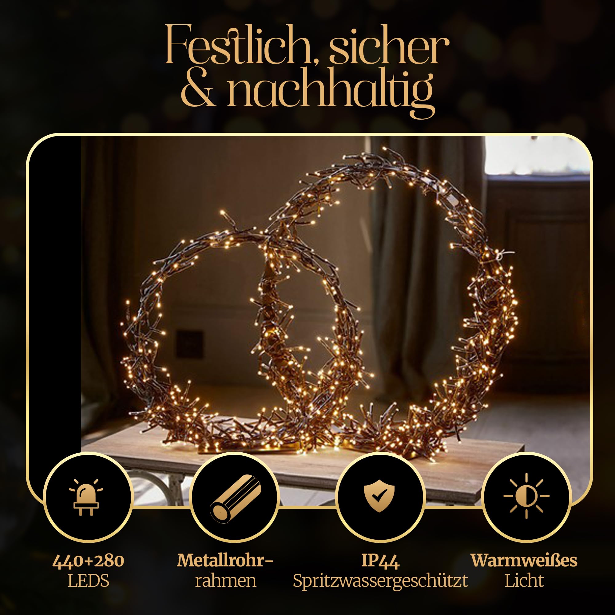 Meisterhome® LED Kerzring 2er-Set – Ø30 cm 280 LEDs & Ø45 cm 440 LEDs – Dekorationsring/Weihnachtskranz mit Beleuchtung – Warmweiß – Timer & Dimmer – für Innen- und Außenbereich