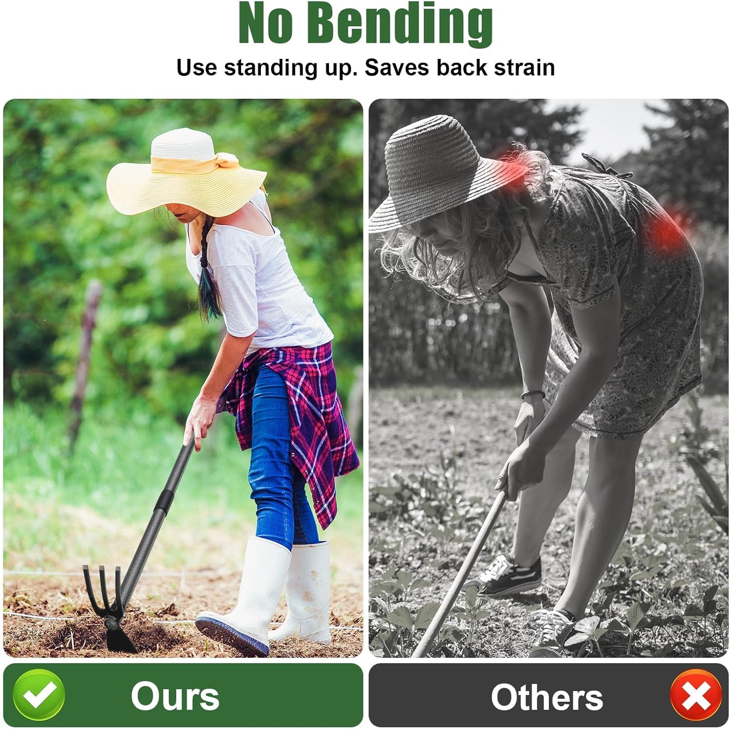 Hoe Garden Tool, 60 Inch Garden Hoe Adjustable Long Handle, 2 in 1 Garden Hoe for Weeding, Stainless Steel Weeder Tool for Yard Long Handle, Gardening Hoe for Planting, Lossening, Digging