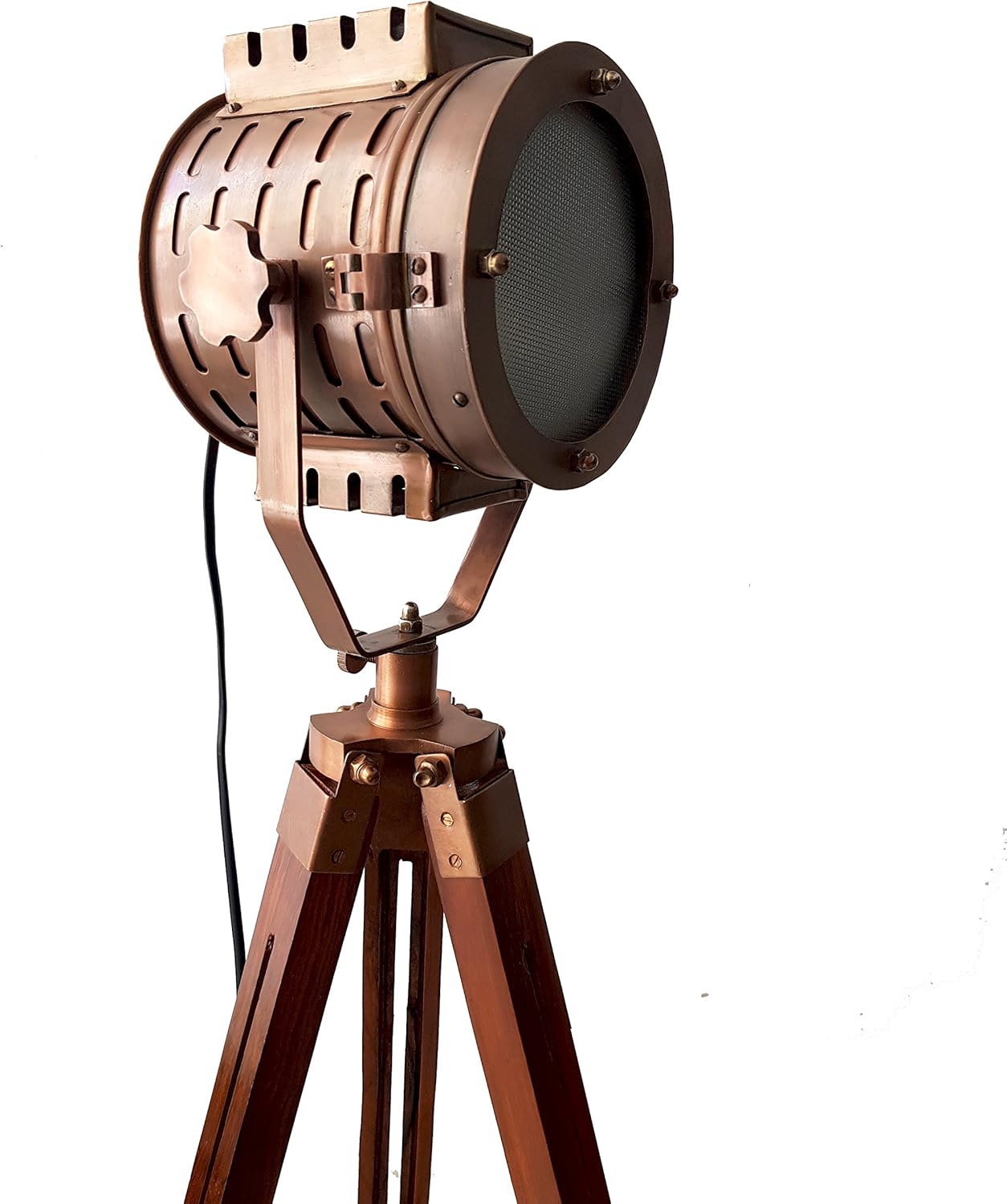 Cheapest 🛒 Royal Designer Copper Antique Marine Searchlight Nautical Tripod Floor Lamp Unique Theater Spotlight Brass Handmade Article Home Decorative Lighting - collectiblesBuy