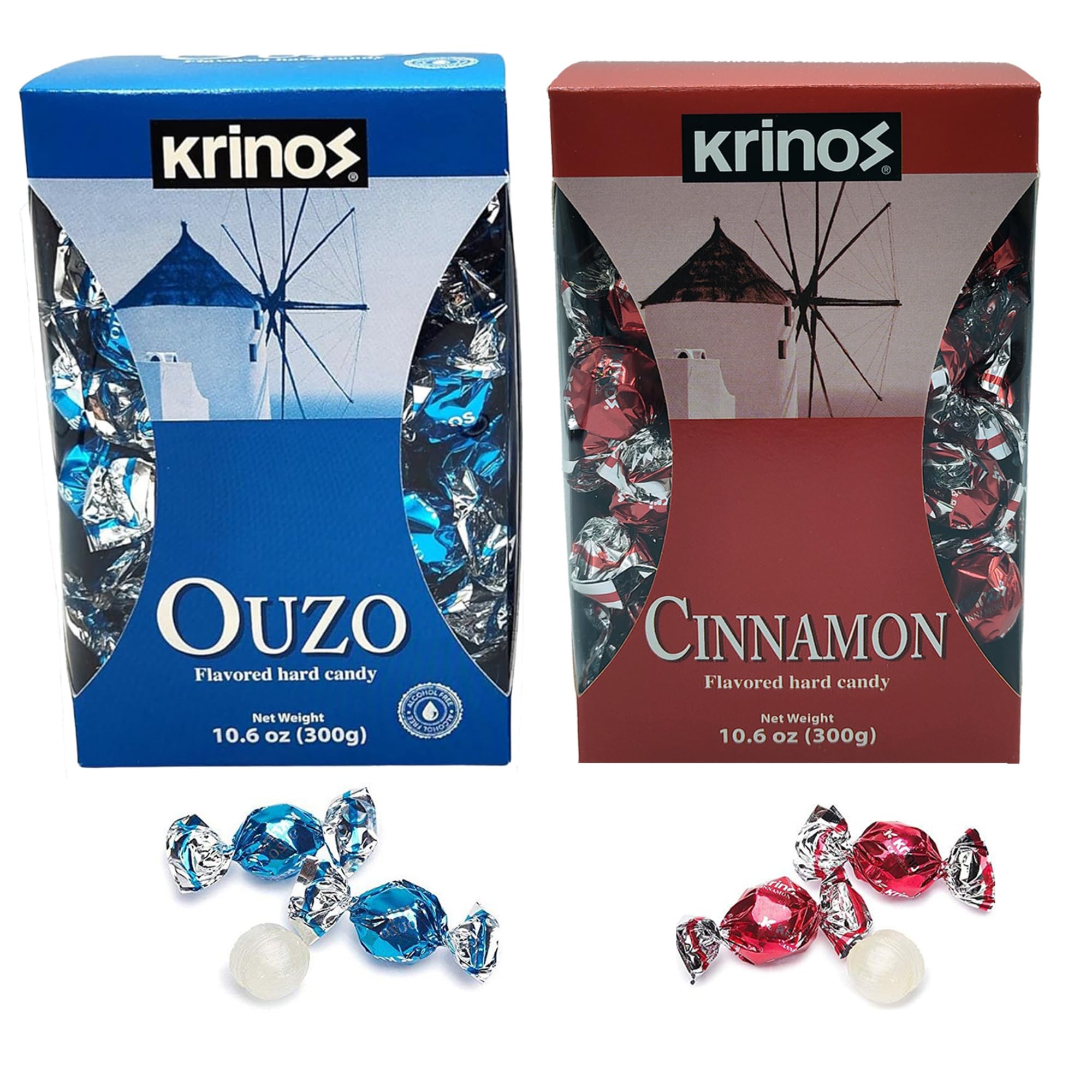 Krinos Ouzo Candy - Greek Favorite – Cinnamon and Licorice Flavored Treats - Delicious Hard Candy - All Natural Flavors - No Alcohol and No Gluten -