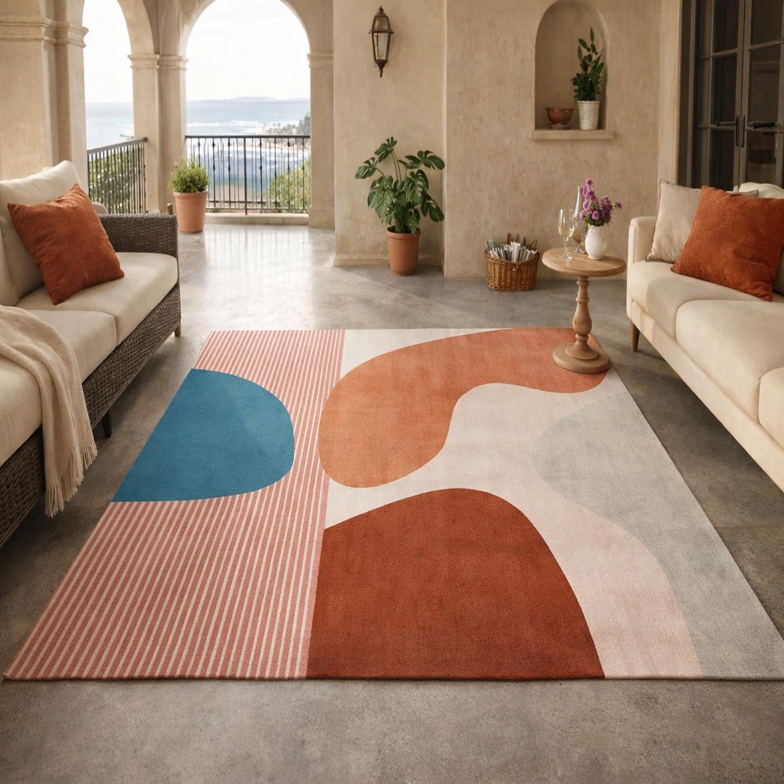 Tapis de salon abstrait bleu et rose 120x200cm pour chambre à poils ras