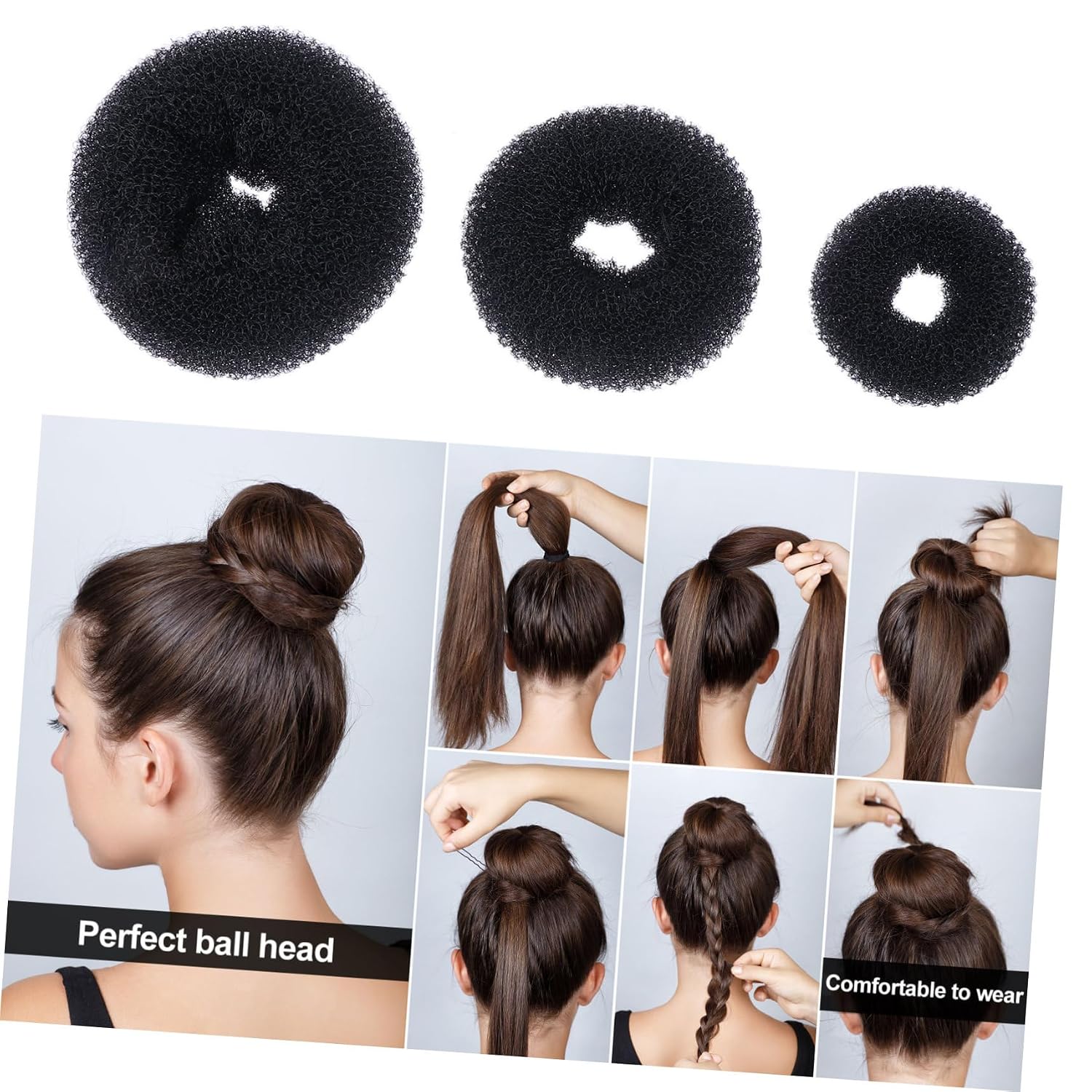 VICASKY 3sets Hair Bun Accessories Kit U-shaped Clips Elastic Bands Styling Tools Easy Diy Hairstyles