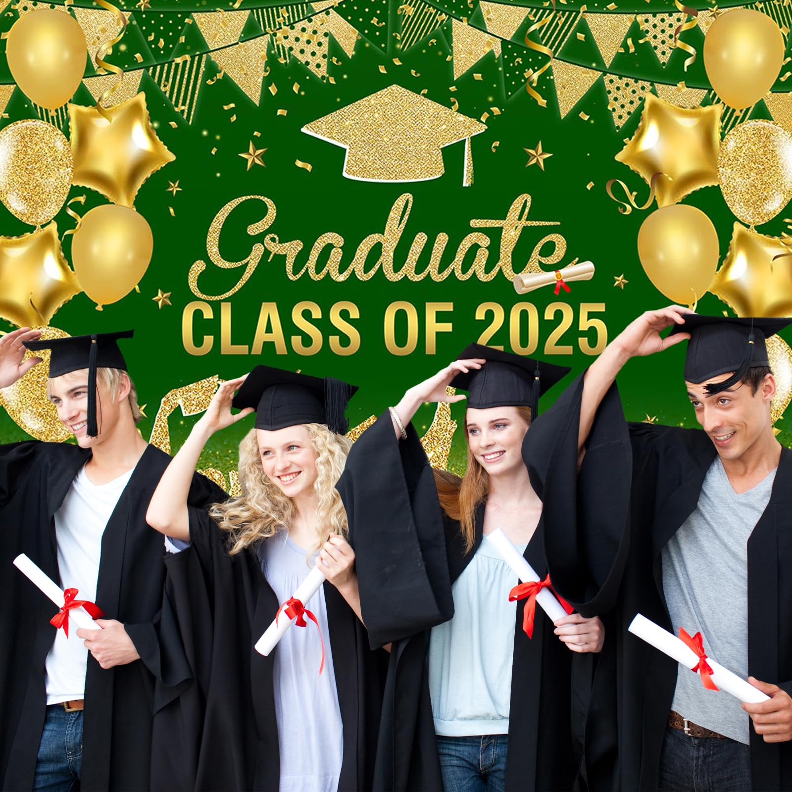 Green Gold Grad Banner LYCGS 7x5ft Green & Gold Graduation Backdrop ...