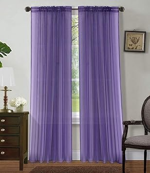 Sapphire Home Purple Sheer Curtains - 84 Inches Length, 2 Panels Set Sheer Drapes, Light Filtering Textured Window Curtain for Living Room, Bedroom, Kitchen, and Dining Room - 54"x84", Purple