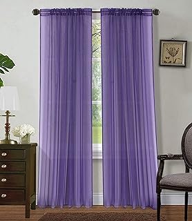 Purple Sheer Curtains - 84 Inches Length, 2 Panels Set Sheer Drapes, Light Filtering Textured Window Curtain for Living Room, Bedroom, Kitchen, and Dining Room - 54