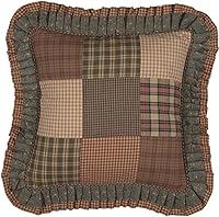 VHC Brands Cinnamon Plaid Cotton Patchwork Throw Pillow 18x18 Dark Olive Green - Farmhouse Cottage Decor
