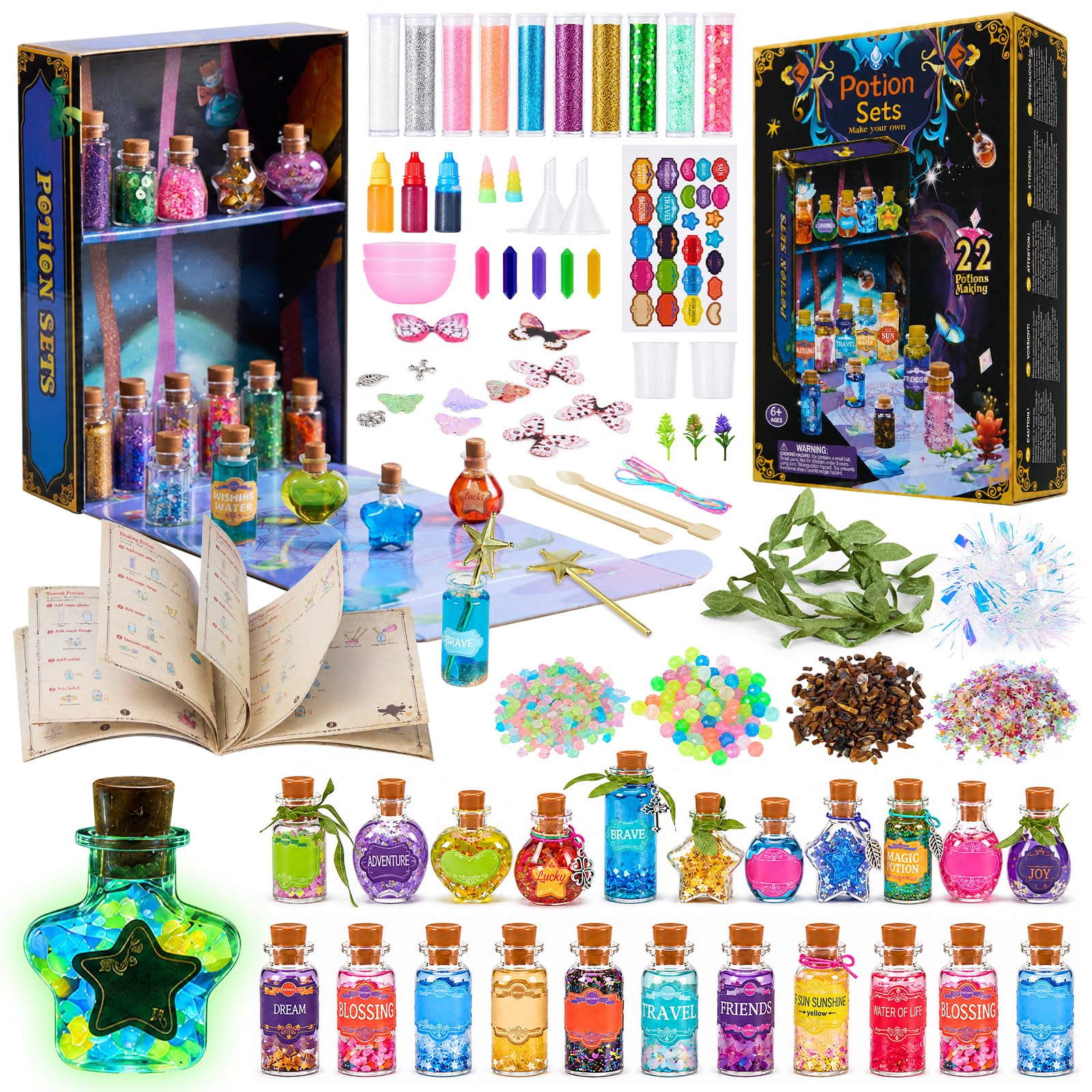 Wothfav Potion Magique Enfant, Mélange 22 Bouteilles de Potion Magique, Set de Potion Mystère Vintage pour Enfants, Kits de Potions de Fées, Jouets Artisanaux pour Garçons et Filles, Cadeaux Créatifs
