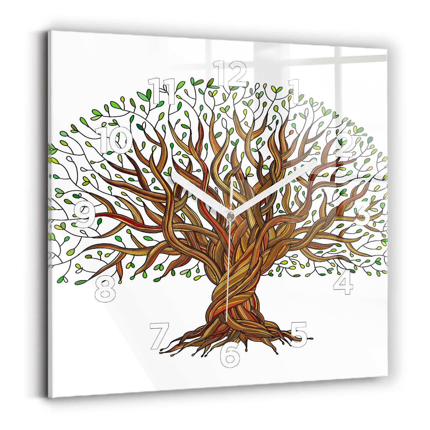 Horloge murale moderne arbre et racines pour un salon apaisant Wallfluent