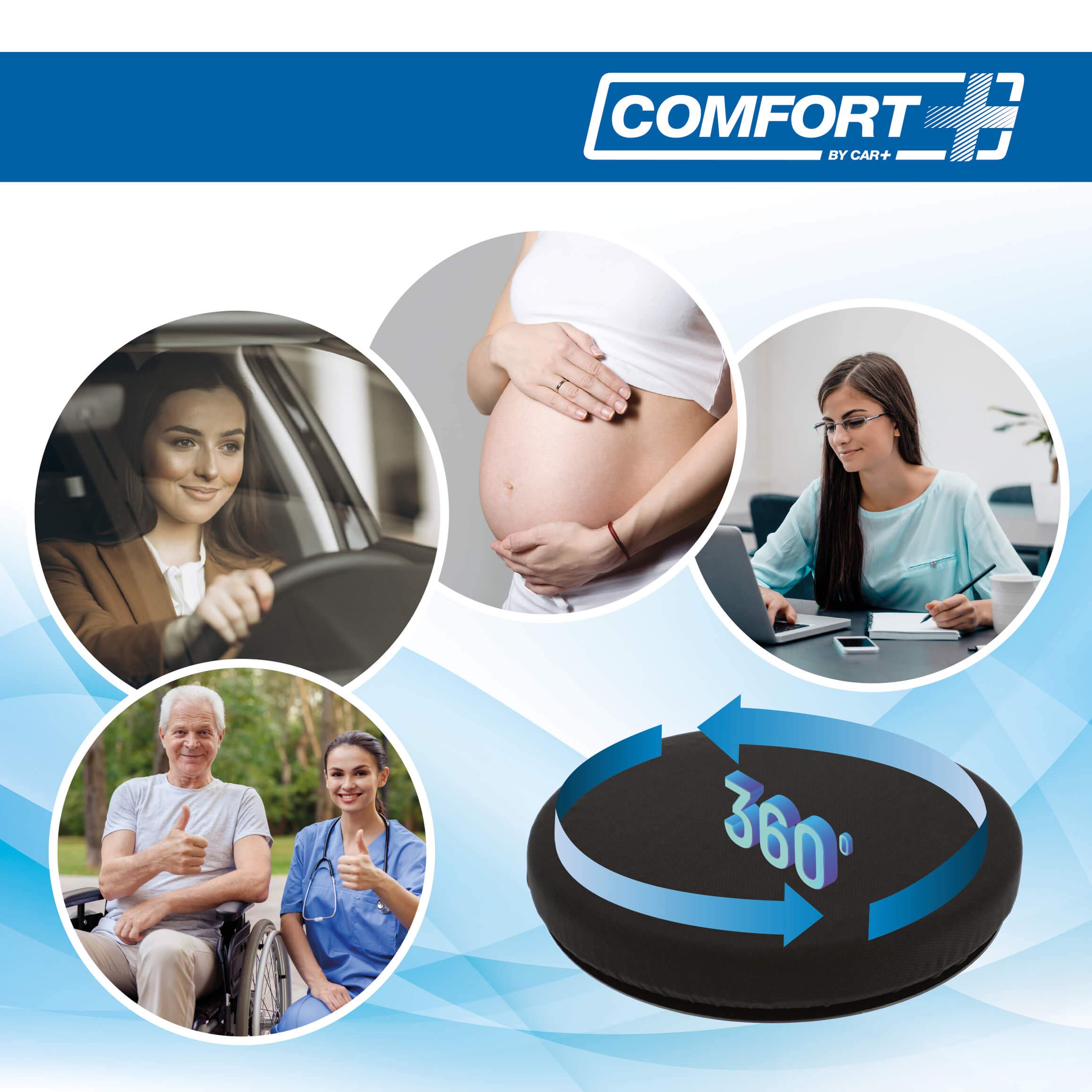 S SUMEX Cojín Redondo Giratorio 360 Grados Viscolastico, con Gel y Memory Foam para Coche, Oficina y Todo Tipo de Asientos, RK19009