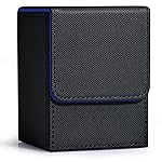 ZLCA Card Deck Box for Trading Cards, MTG YuGiOh Deck Case Holds 100+ Single Sleeved Cards, PU Leather Magnetic Card Storage Box Fits for TCG CCG Magic Game Cards (Black& Blue)