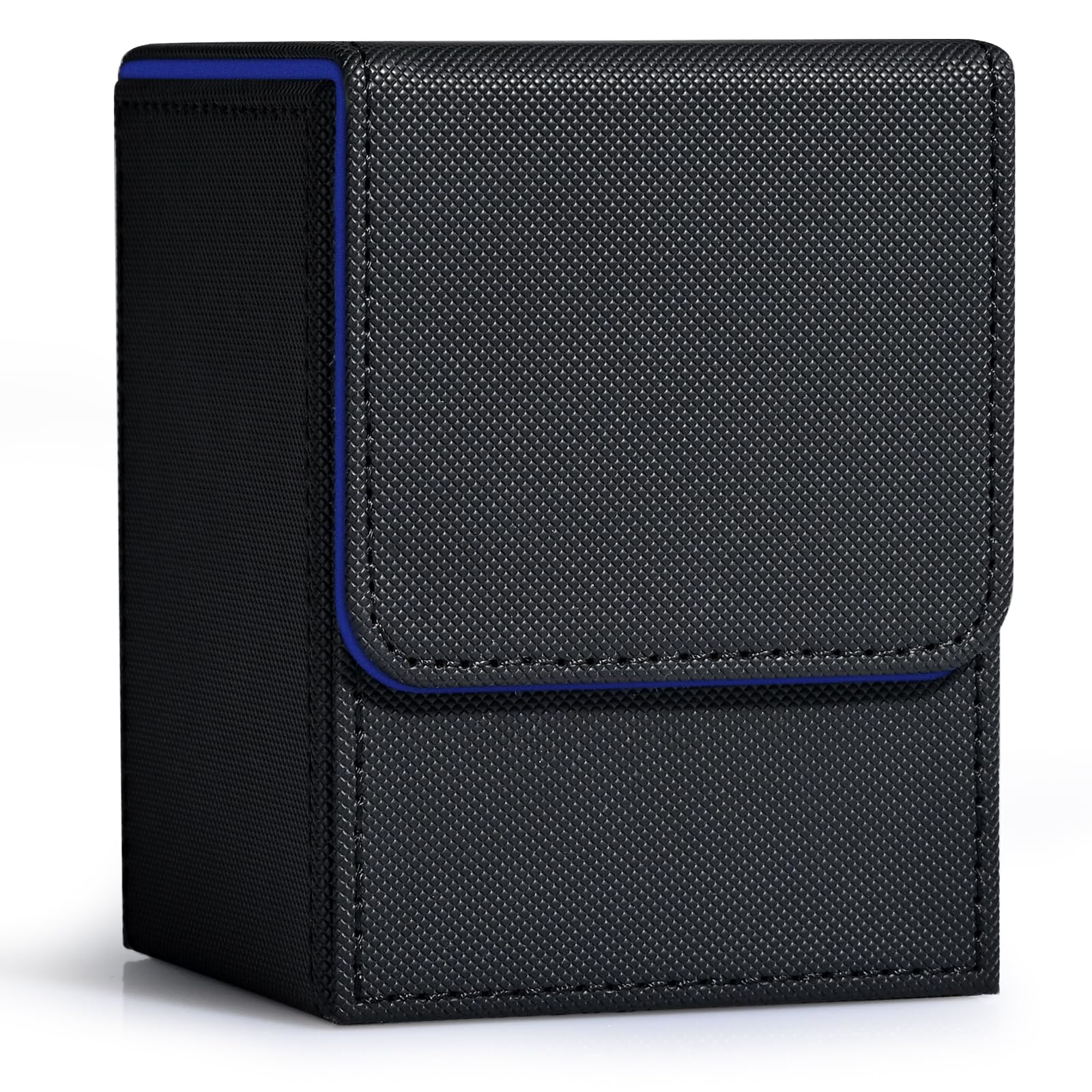 ZLCA Card Deck Box for Trading Cards, MTG YuGiOh Deck Case Holds 100+ Single Sleeved Cards, PU Leather Magnetic Card Storage Box Fits for TCG CCG Magic Game Cards (Black&amp; Blue)