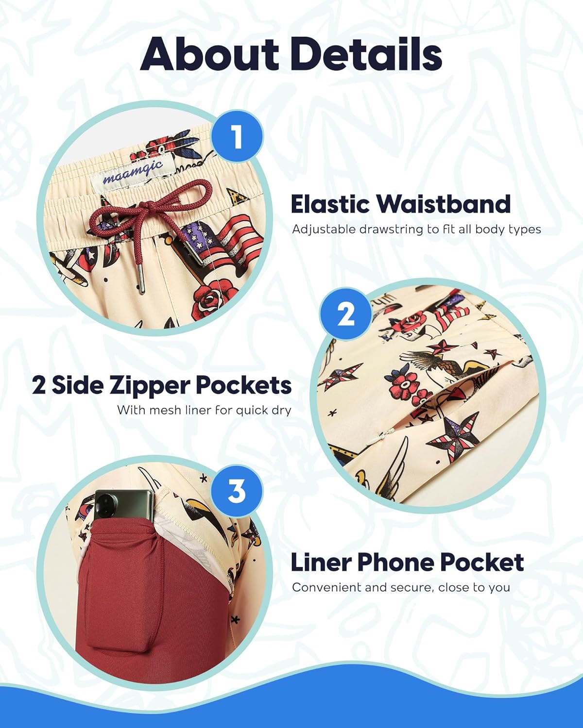 maamgic 7 Inch Mens Swim Trunks with Compression Liner Board Shorts with Zippered Pocket Bathing Suit for Beach Vacation - Image 5