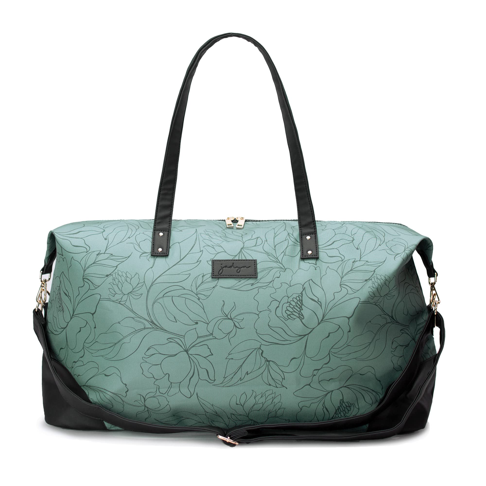 Jadyn B Luna Duffel torba podróżna lub sportowa, 54 cm - 37 l, w zestawie kosmetyczka na zamek błyskawiczny, Flora szałwii, Miękka torba sportowa z wegańskimi skórzanymi akcentami