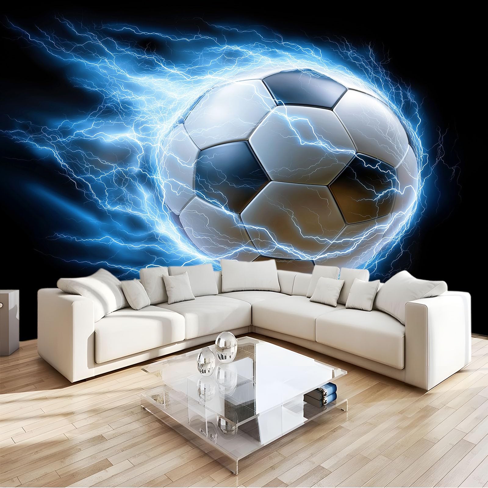 Papier peint panoramique cool dynamique football éclair noir 350 x 256 cm