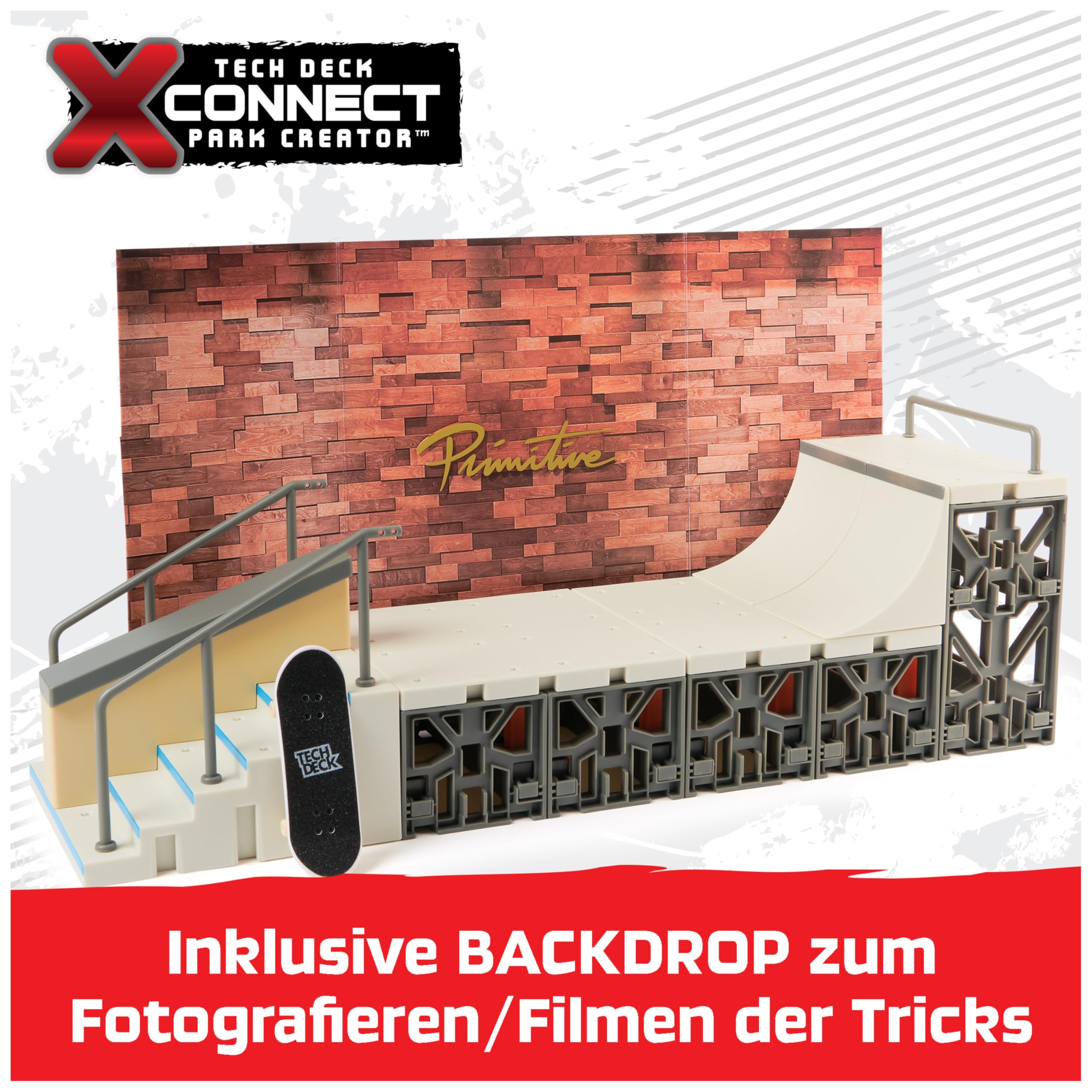 Tech Deck - Primitive Skate Park, Finger-Skateboard-Rampe mit authentischem Fingerboard, Signature-Set des Skateboard-Profis Paul Rodriguez, X-Connect-Stecksystem, umfangreiches Zubehör, ab 6 Jahren