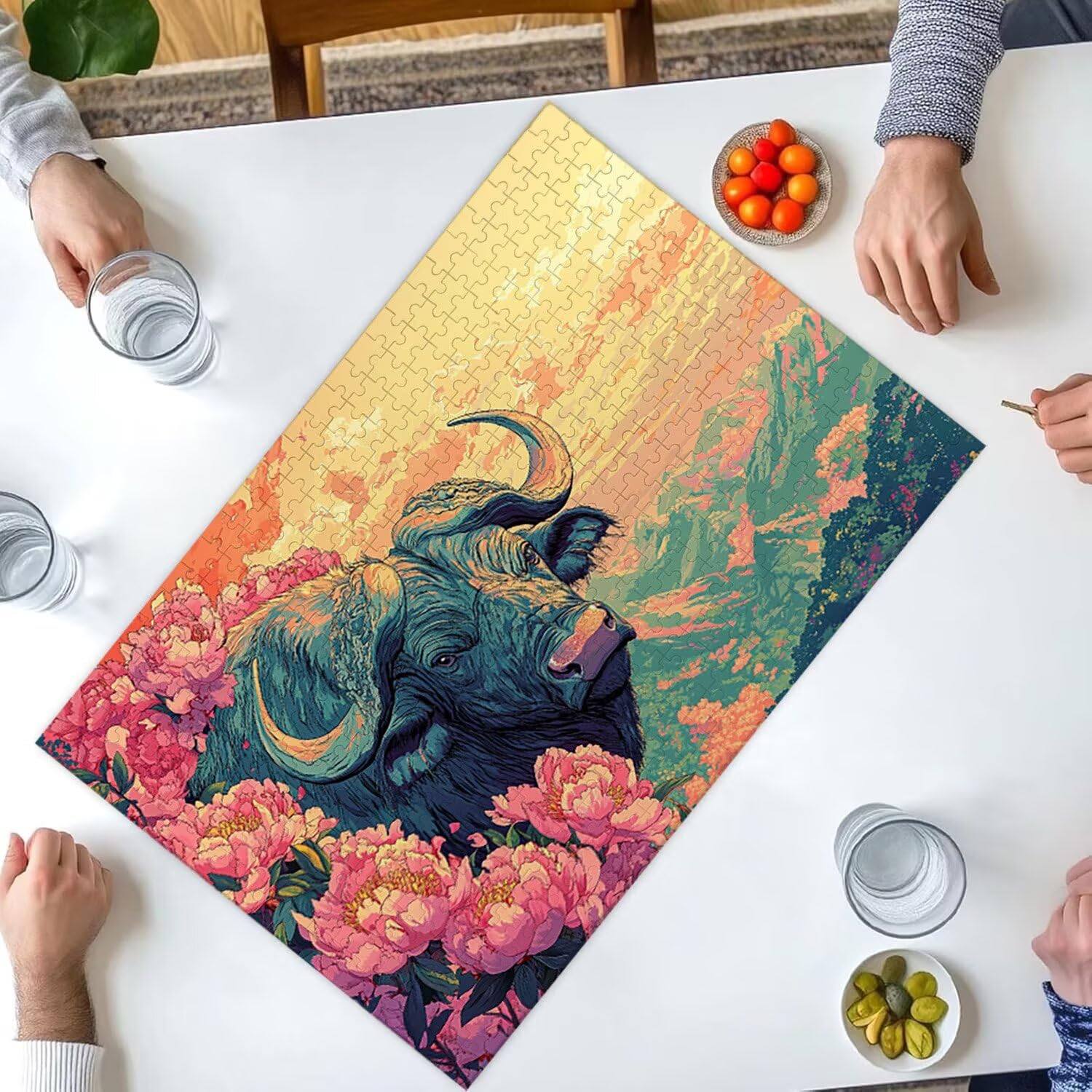 Puzzle dla dorosłych, 1000 elementów, kwiat bawół, 1000 puzzli dla dorosłych, gra edukacyjna, 76 x 50 cm, odpowiednie do dekompresji i dekoracji ścian pokoju, prezenty j-418