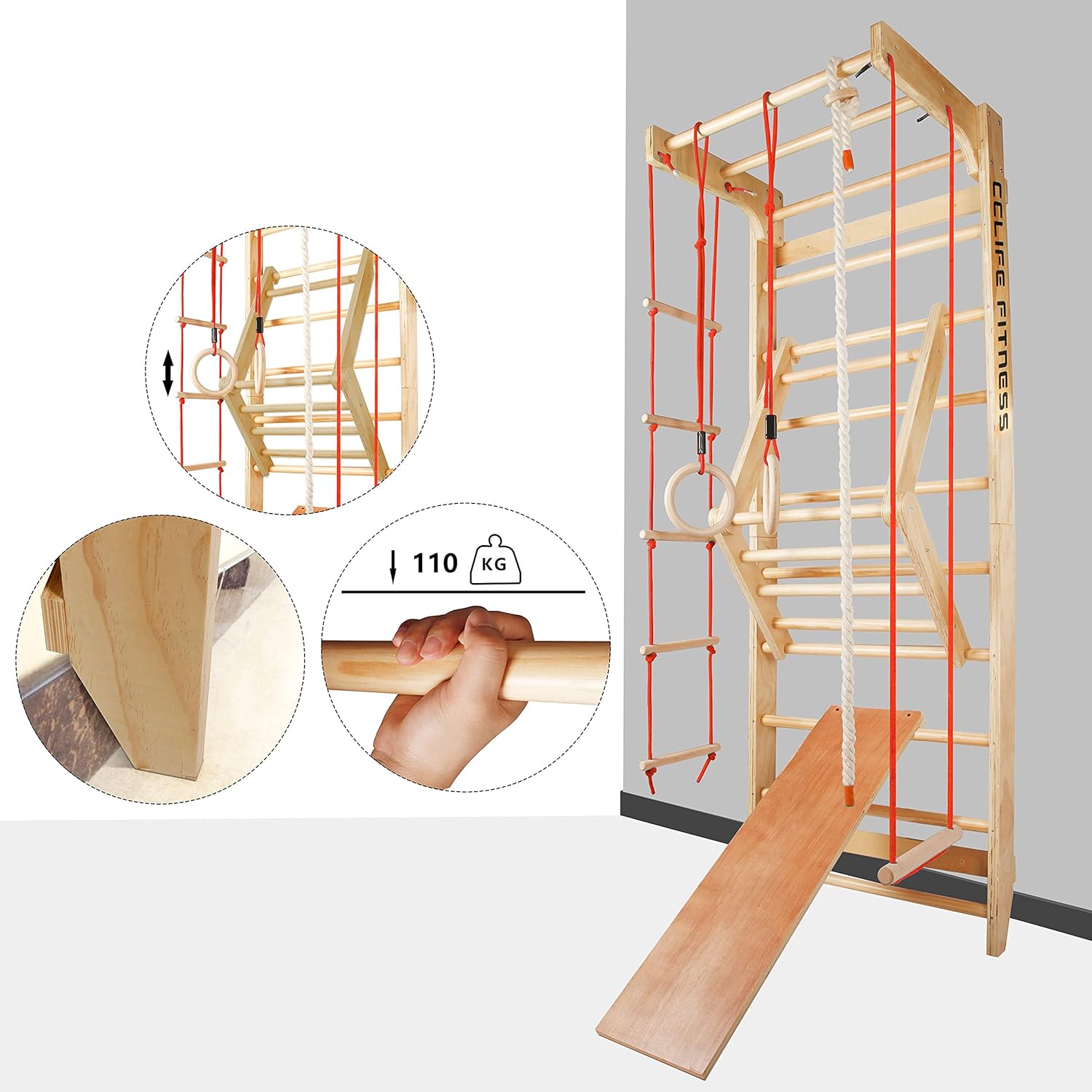 Xehetasuna view of CCLIFE Wall Bars Gym Climbing Frame with dimensions and weight capacity