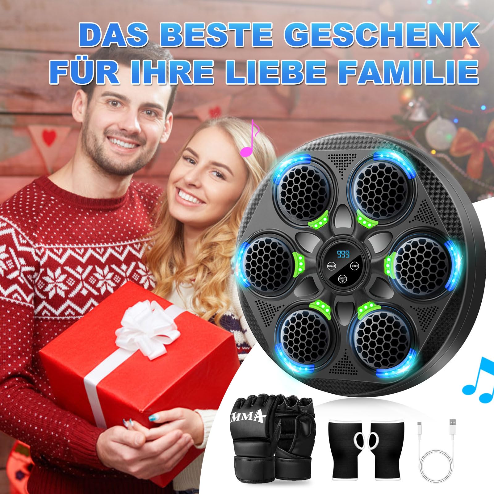 Music Boxing Machine - Upgraded Smart Bluetooth Wall-Mounted Music Punch Boxing Set mit Boxhandschuhen, 15 Geschwindigkeitsmodi und Zählmodus für Erwachsene Box