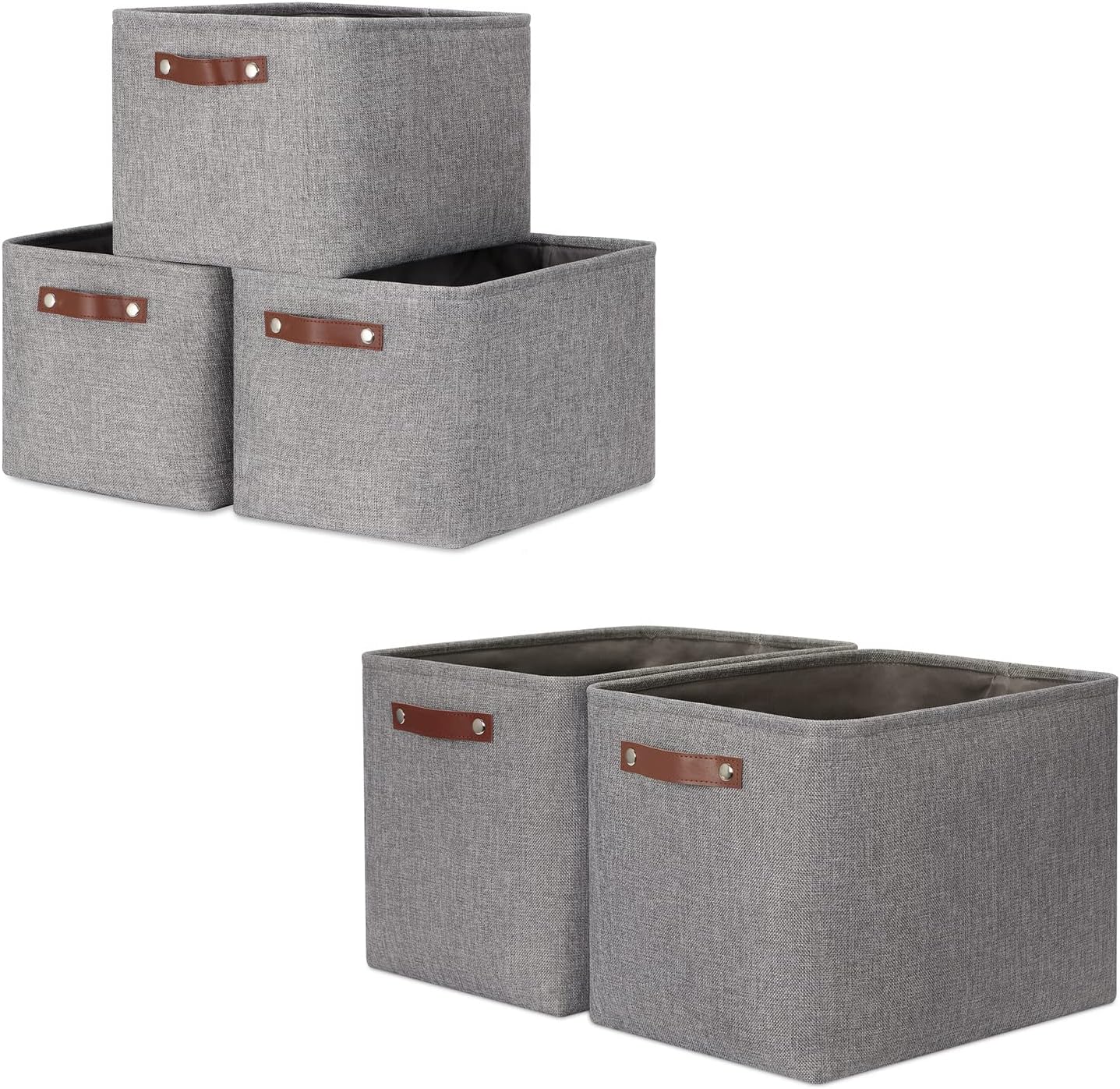 DULLEMELO Collapsible Bundle Baskets 3 Medium Baskets 15"x11"x9.5" + 2 Large Baskets 16"x12"x12"（Grey)