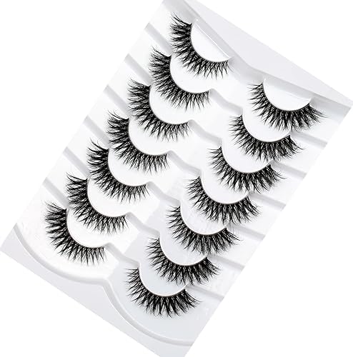Miniatura 313 de Pooplunch Pestañas postizas de pelo de visón sintético, estilo de ojo de gato, paquete de pestañas postizas naturales esponjosas, paquete múltiple