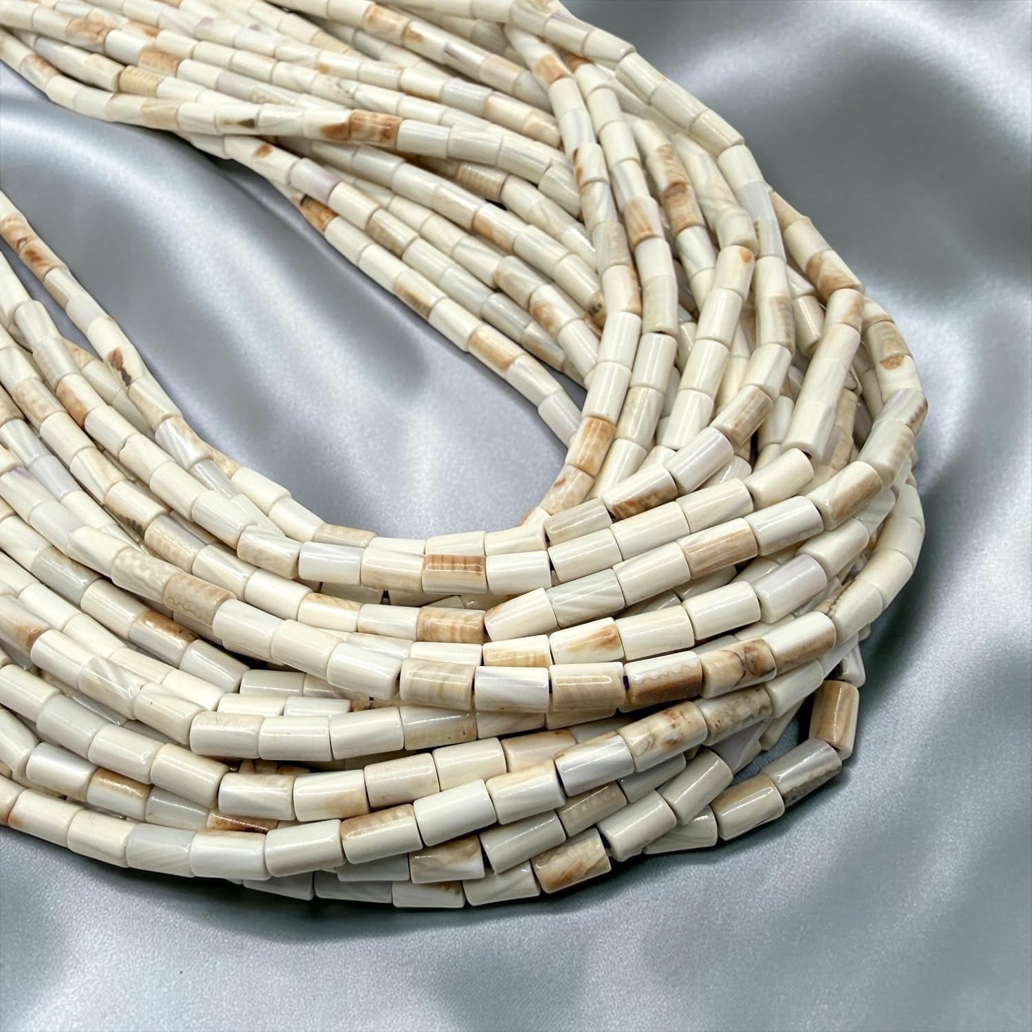 AlohaGems Solid-White Wampum Quahog Shell Beads - 15-16 Inches Strand - Loose Beads for DIY Jewelry Making - 3x5mm Short Tube