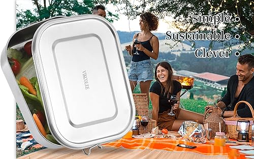 Miniatura 7 de VIKCOLEE Caja Bento de acero inoxidable, contenedor de comida de metal, lonchera Bento de 27.1 fl oz para niños o adultos con clips bloqueables a