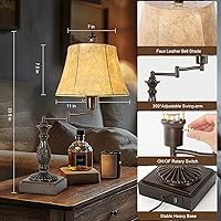 Vista 2 de Scenekoy - Juego de 2 lámparas de mesa tradicionales rústicas de 23.5" con brazo oscilante ajustable de 350°, con puertos USB A+C, acabado marrón